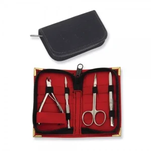 German Fine Red Leather 4 Piece Manicure Set